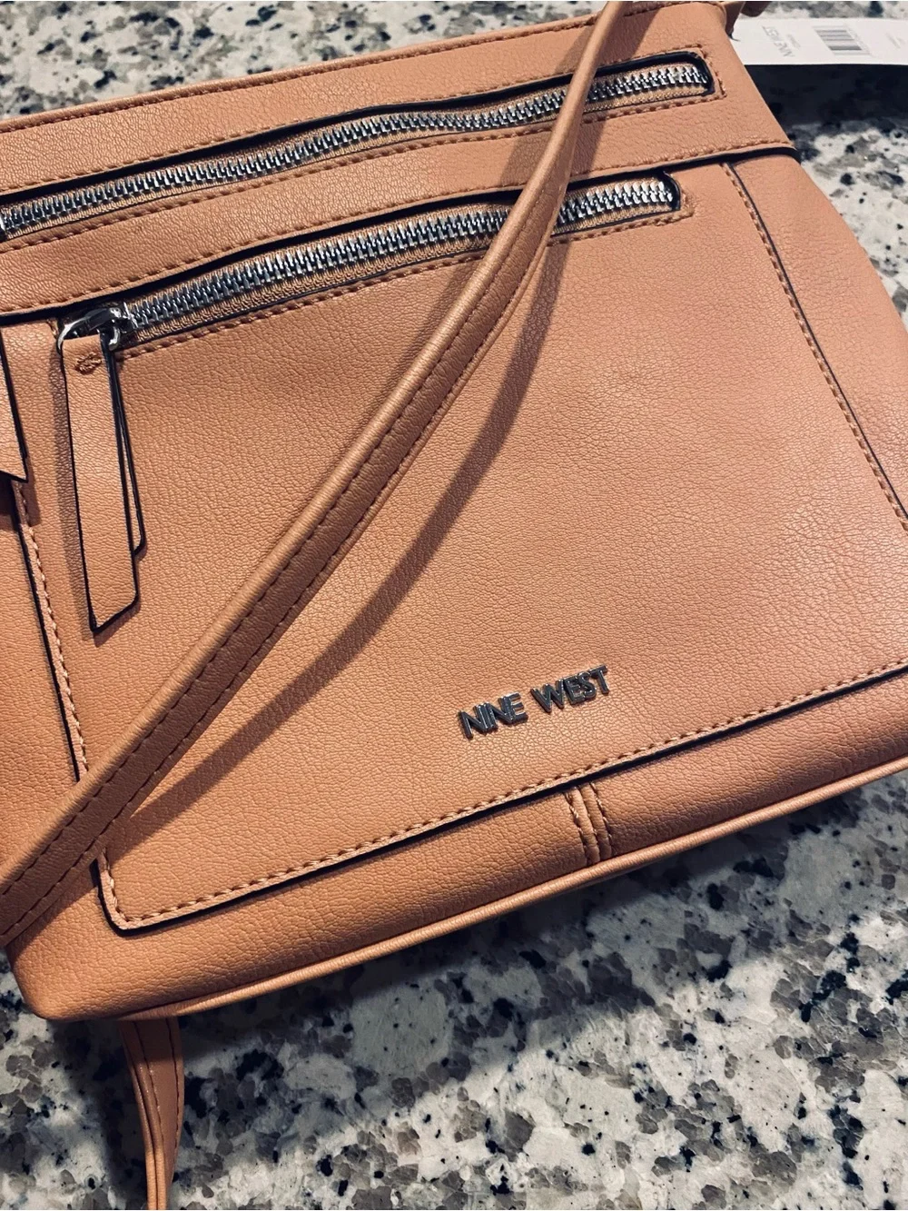 Nine West Peach-Tan Crossbody with Front Zip Pockets